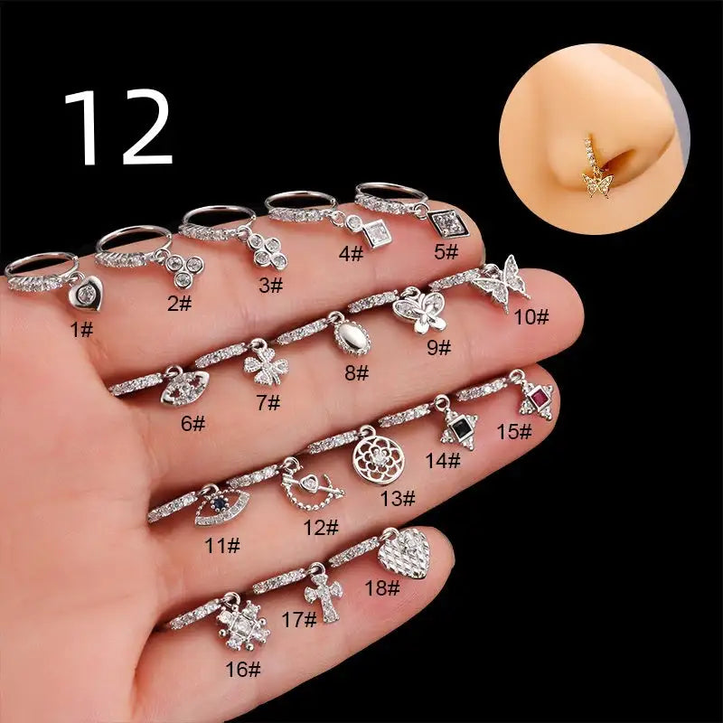 Henson Heart Butterfly Zircon Pendant Nose Ring - Lootquake