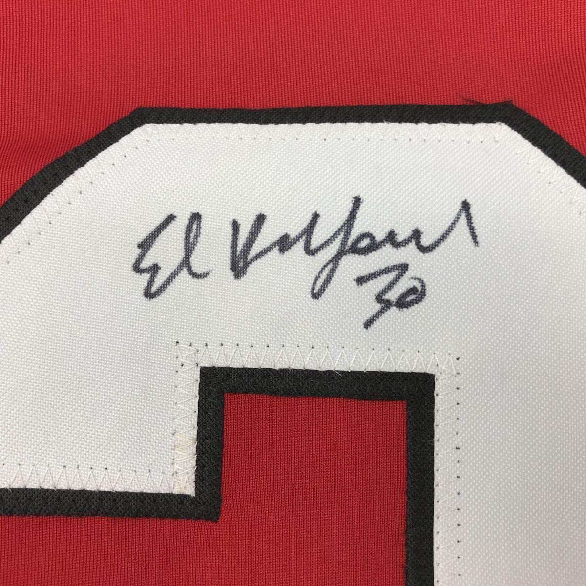 Camiseta de hockey roja de Chicago, enmarcada, autografiada y firmada por Ed Belfour, 35 x 39, JSA COA