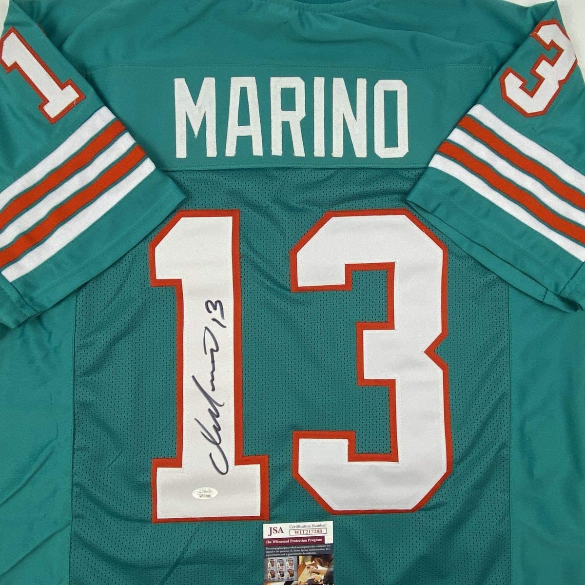 Camiseta de fútbol americano autografiada/firmada por Dan Marino Miami Teal JSA COA