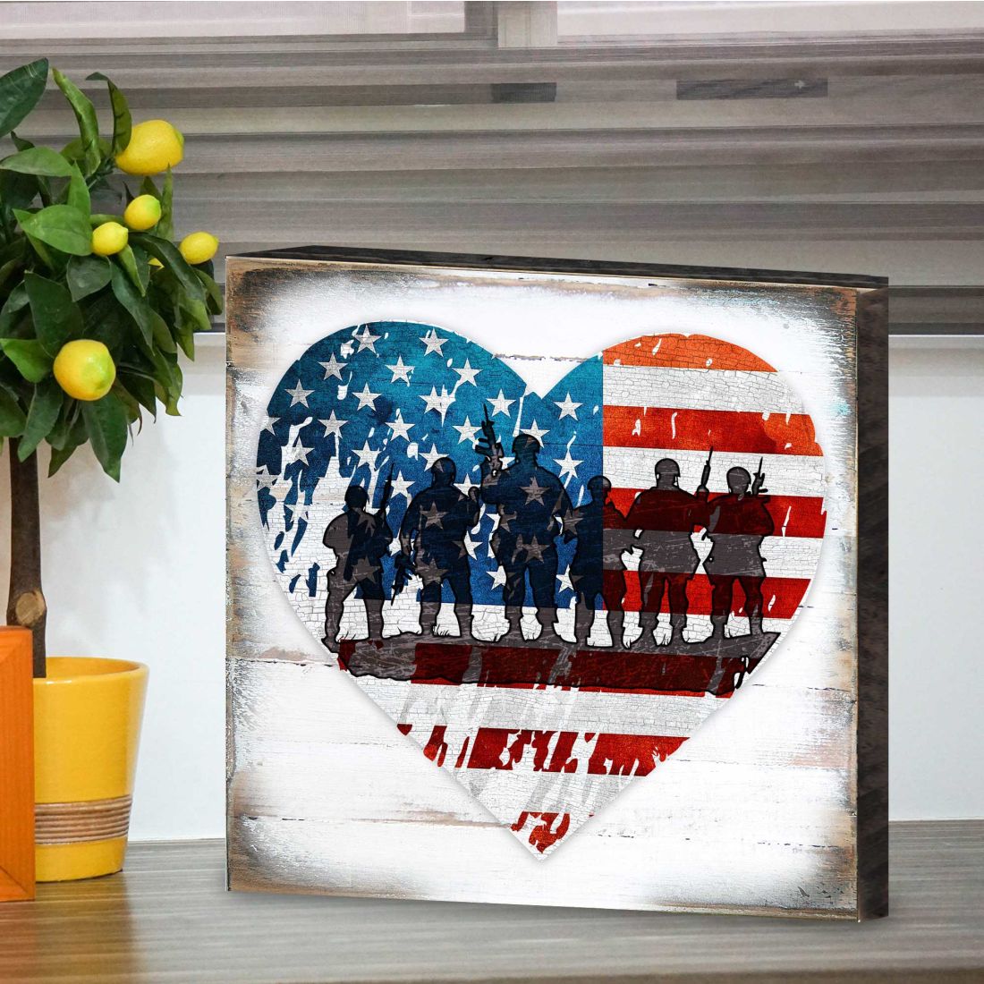 USA Military Heart Patriotic Wooden Decor - American Patriotic Decor - 8187130B