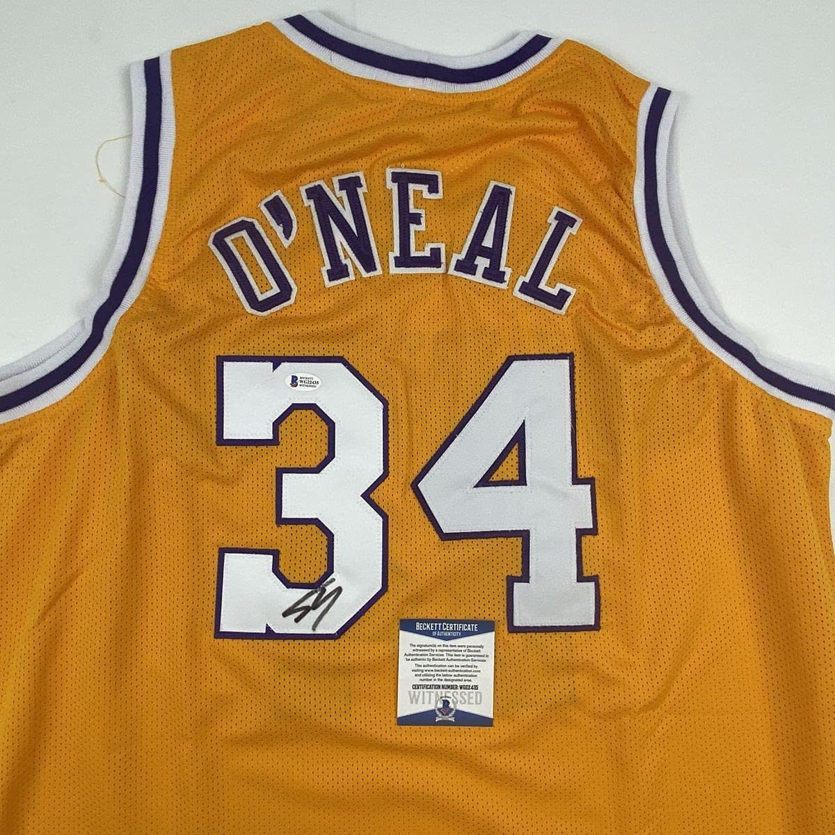 Camiseta de baloncesto amarilla autografiada/firmada de Shaquille Shaq O'Neal Los Ángeles LA Beckett BAS COA