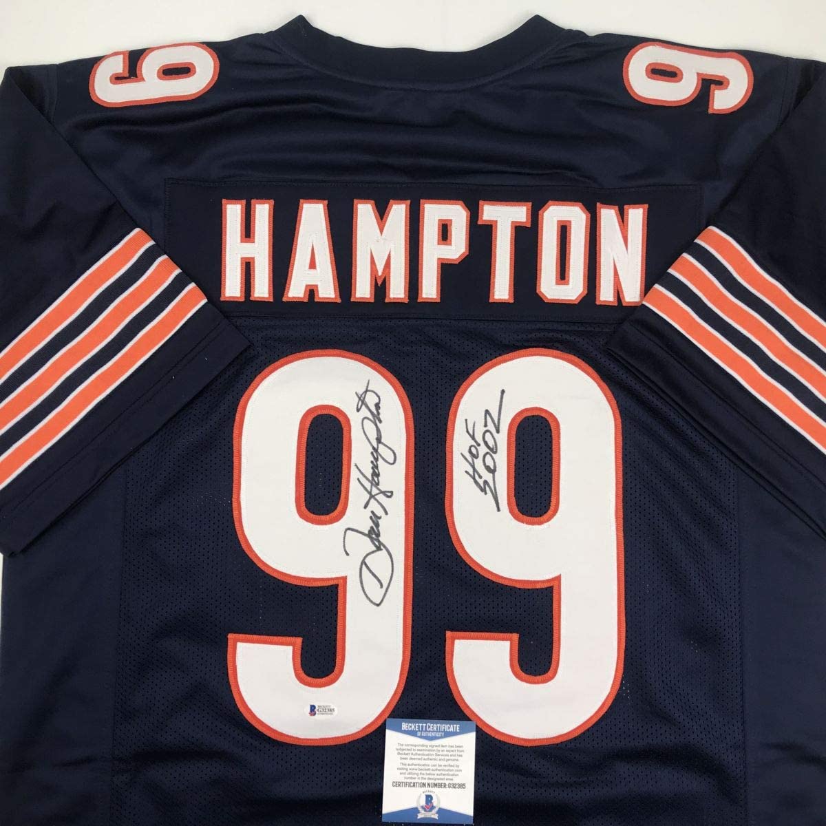 Autographed/Signed Dan Hampton HOF 2002 Chicago Blue Football Jersey Beckett BAS COA
