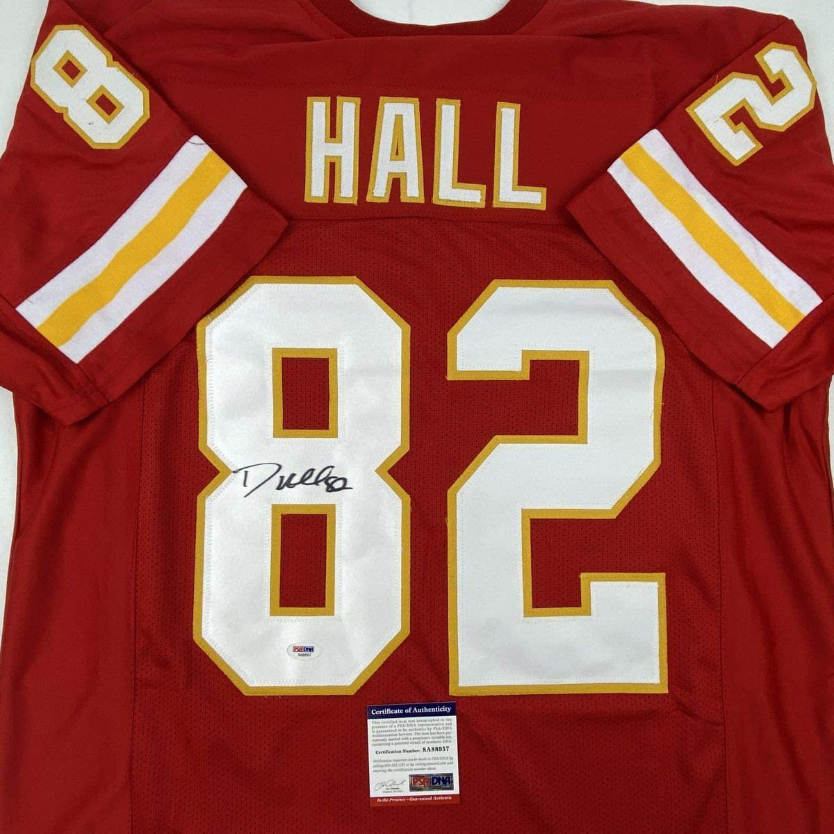 Camiseta de fútbol americano roja de Kansas City autografiada/firmada por Dante Hall, PSA/CÓDIGO DE ADN