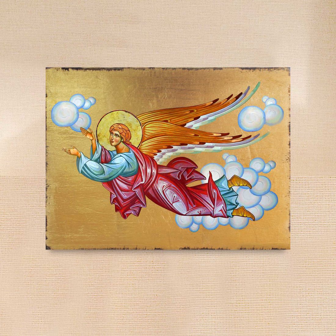 Ángel Volador de Madera, Dorado, Icono Sagrado Cristiano Religioso - Decoración Inspiradora - 85034