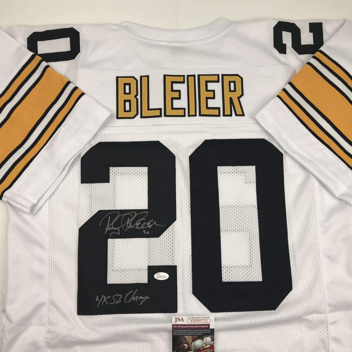 Autografiado / firmado Rocky Bleier 4x SB Champ Pittsburgh camiseta de fútbol blanca JSA COA