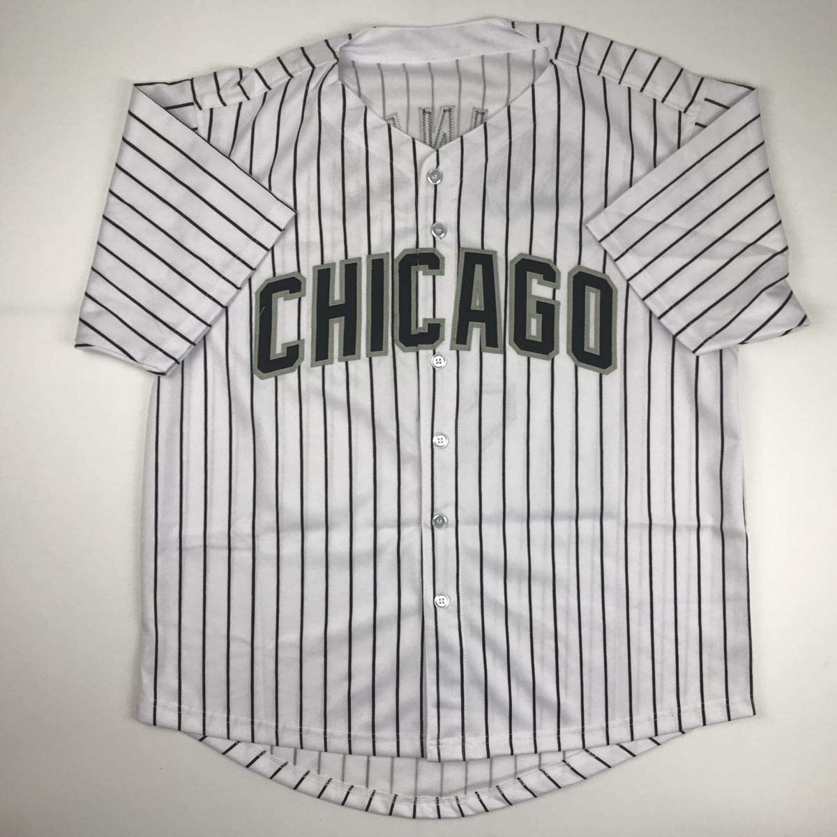 Camiseta de béisbol a rayas de Chicago de Harold Baines autografiada/firmada Beckett BAS COA