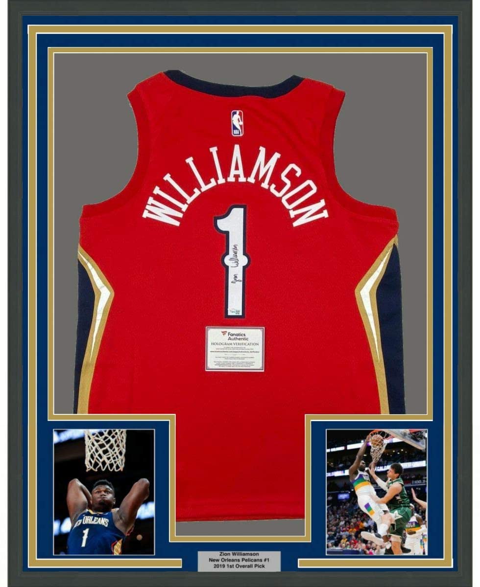 Camiseta de baloncesto Jordan Swingman roja de los New Orleans Pelicans, enmarcada, autografiada y firmada por Zion Williamson, 35 x 39, Fanatics COA