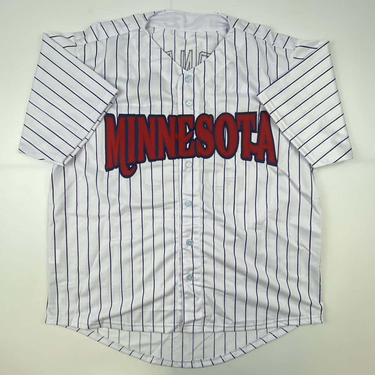 Camiseta de béisbol a rayas de Minnesota de Justin Morneau autografiada y firmada por JSA COA
