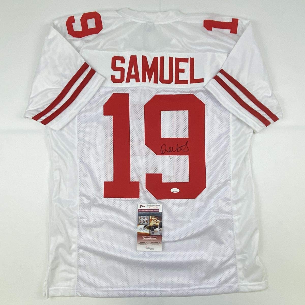 Camiseta de fútbol blanca de San Francisco autografiada/firmada por Deebo Samuel (JSA COA)
