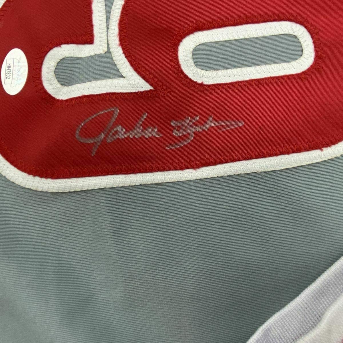 Camiseta de béisbol enmarcada, autografiada y firmada por John Kruk, 35 x 39, color gris Filadelfia, JSA COA