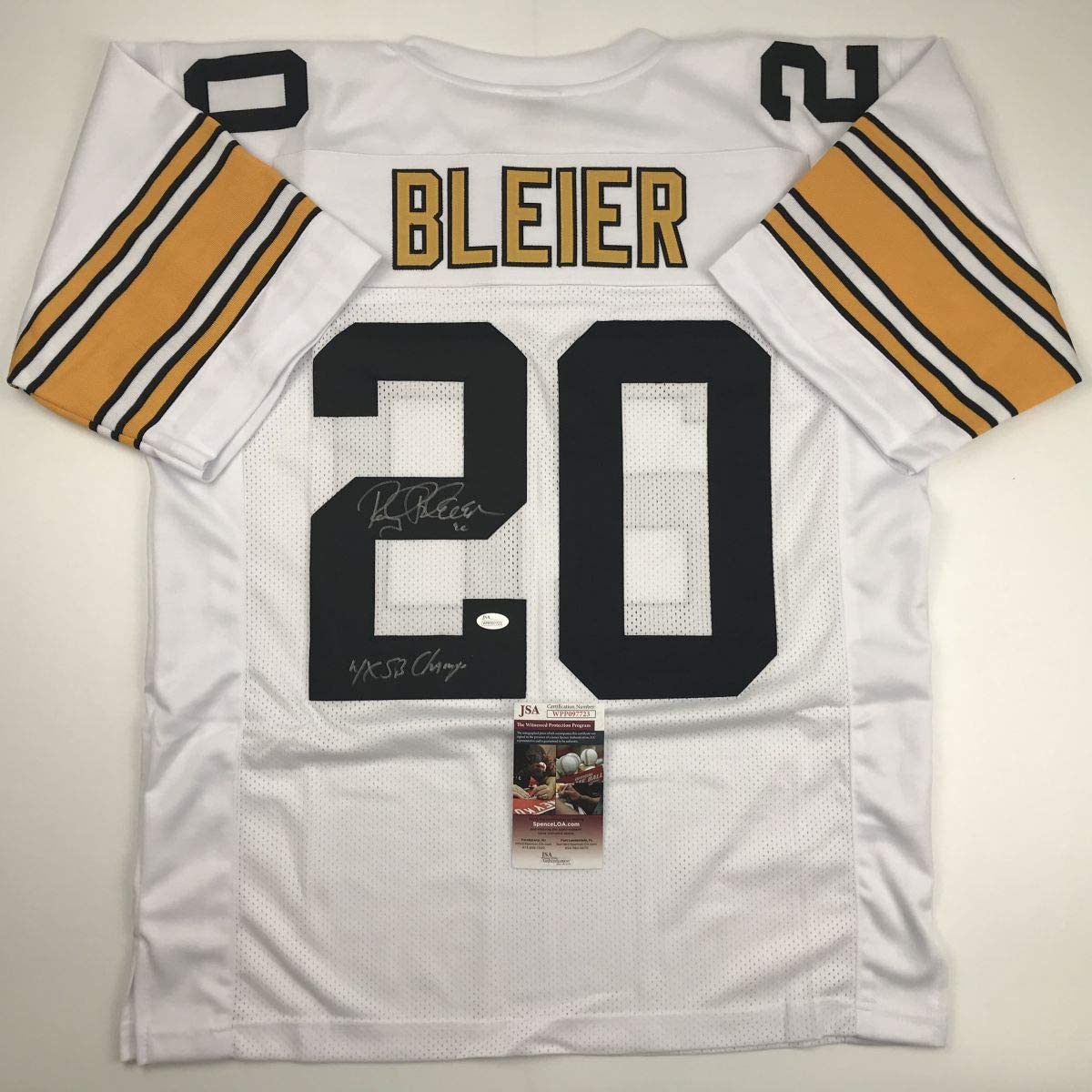 Autografiado / firmado Rocky Bleier 4x SB Champ Pittsburgh camiseta de fútbol blanca JSA COA