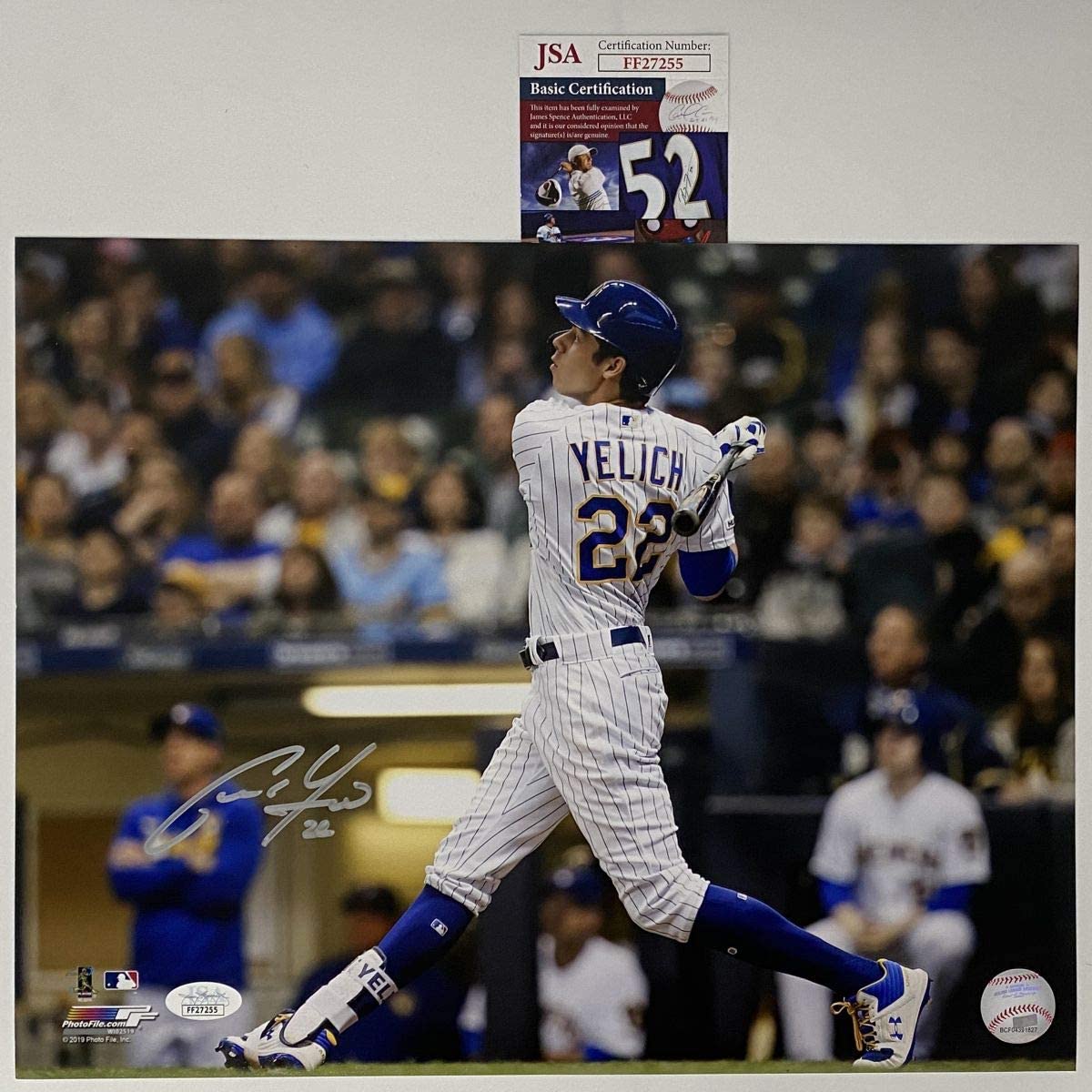 Foto de béisbol de los Milwaukee Brewers, autografiada y firmada por Christian Yelich, 11 x 14, JSA COA