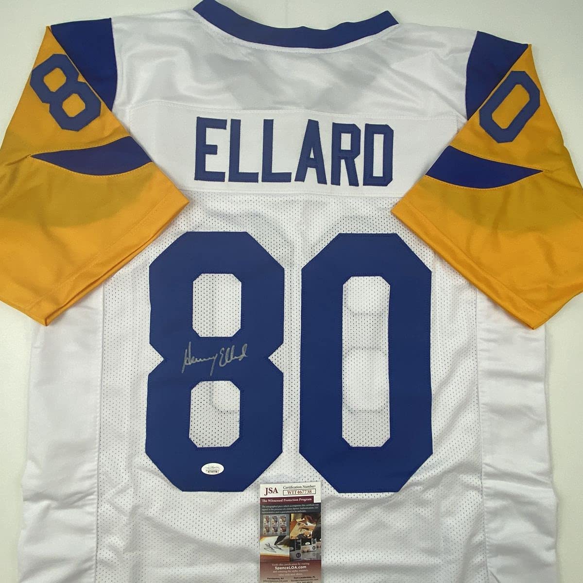 Autographed/Signed Henry Ellard Los Angeles LA White Football Jersey JSA COA
