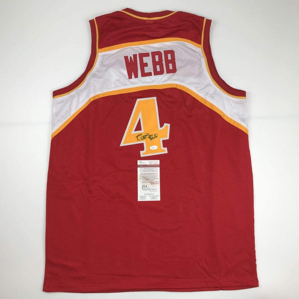 Camiseta de baloncesto roja de Atlanta de Spud Webb autografiada/firmada JSA COA