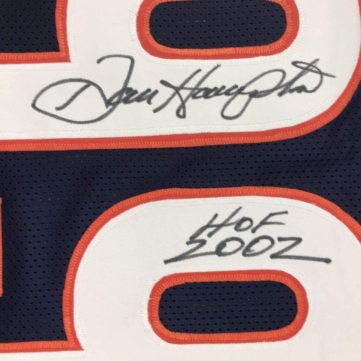 Framed Autographed/Signed Dan Hampton HOF 2002 35x39 Chicago Blue Football Jersey Beckett BAS COA