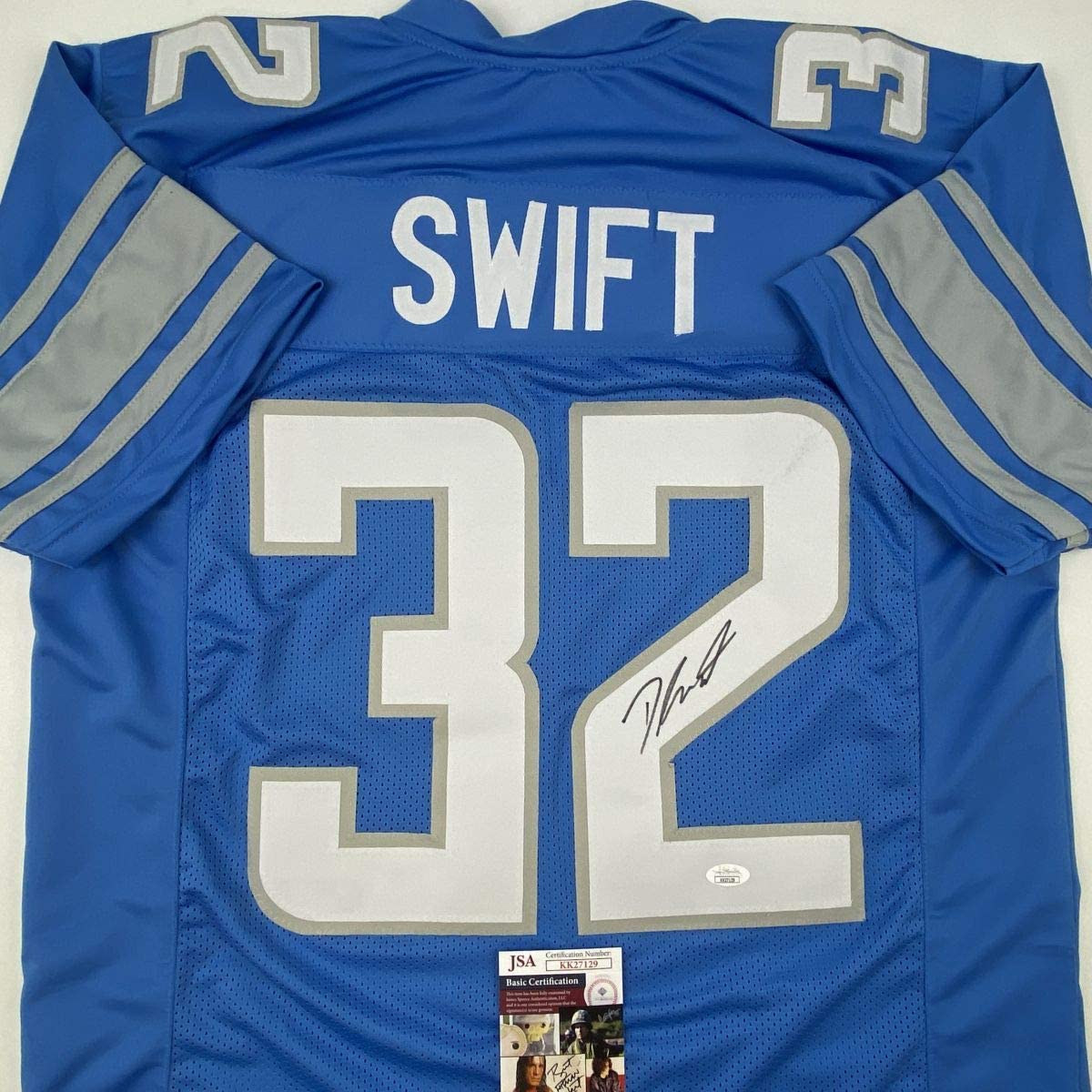 Autographed/Signed D'Andre Swift Detroit Blue Football Jersey JSA COA