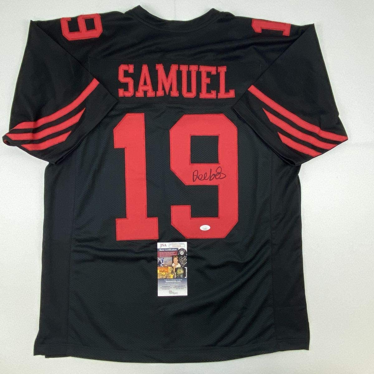 Camiseta de fútbol negra de San Francisco autografiada/firmada por Deebo Samuel (JSA COA)