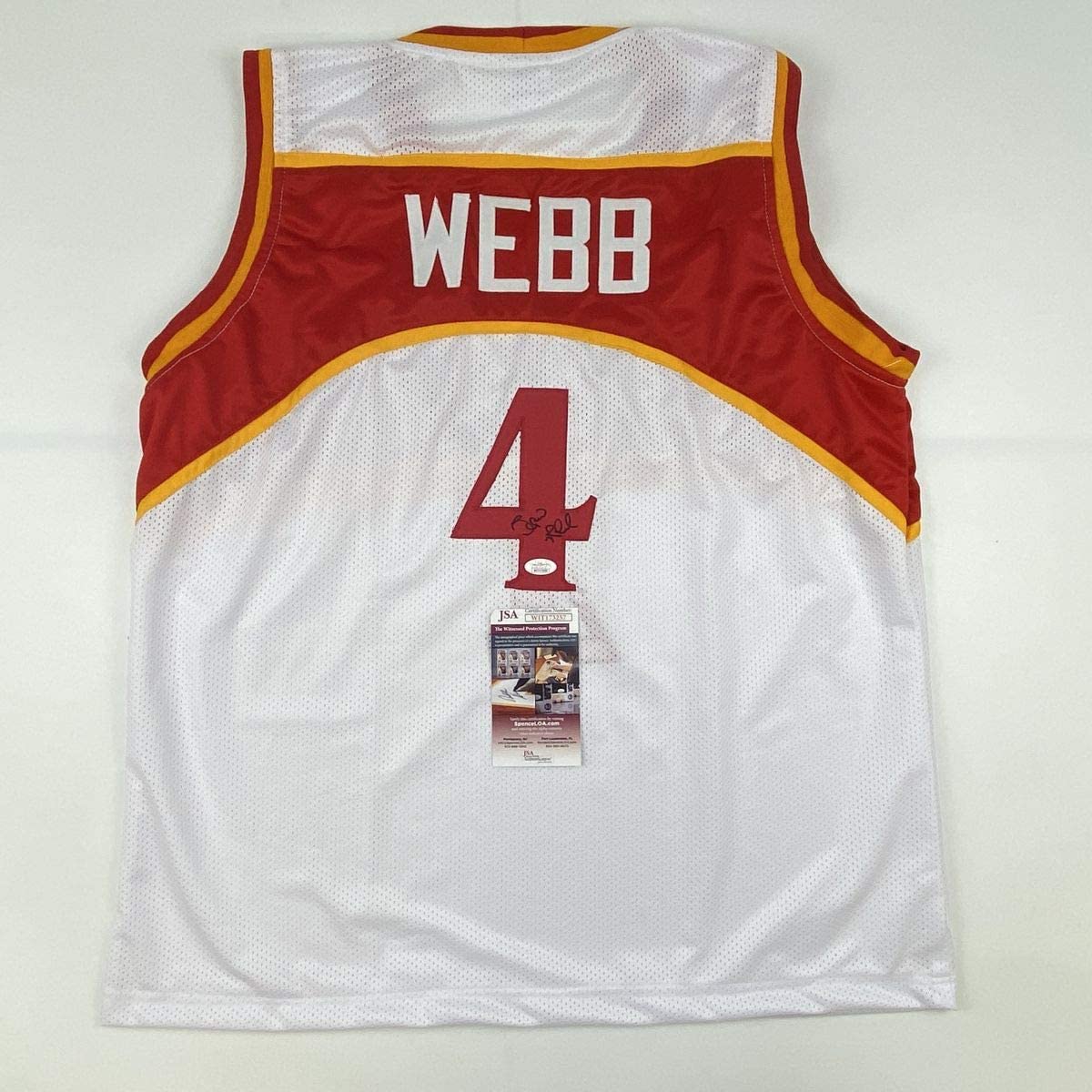 Camiseta de baloncesto blanca de Atlanta autografiada/firmada por Spud Webb (JSA COA)