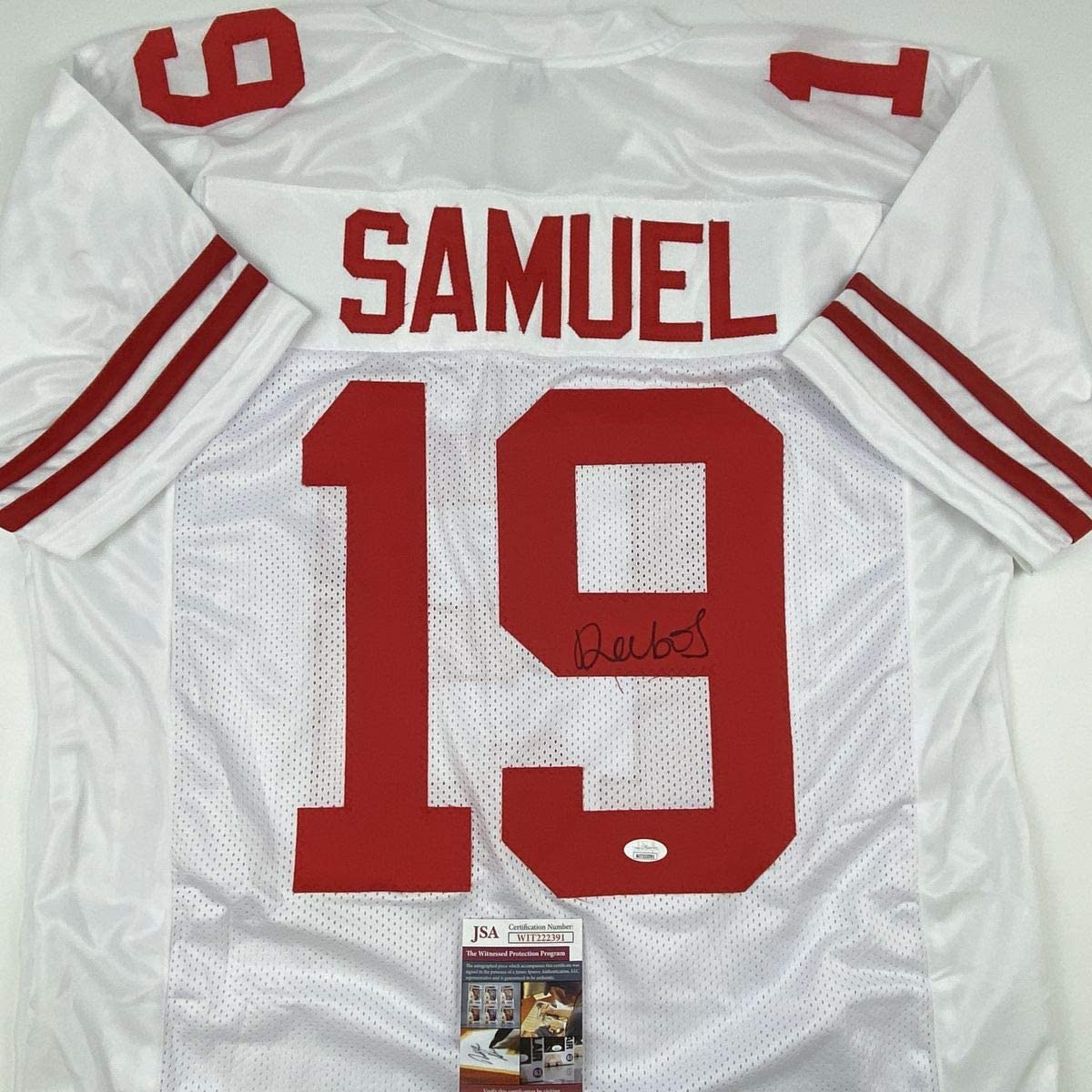 Camiseta de fútbol blanca de San Francisco autografiada/firmada por Deebo Samuel (JSA COA)