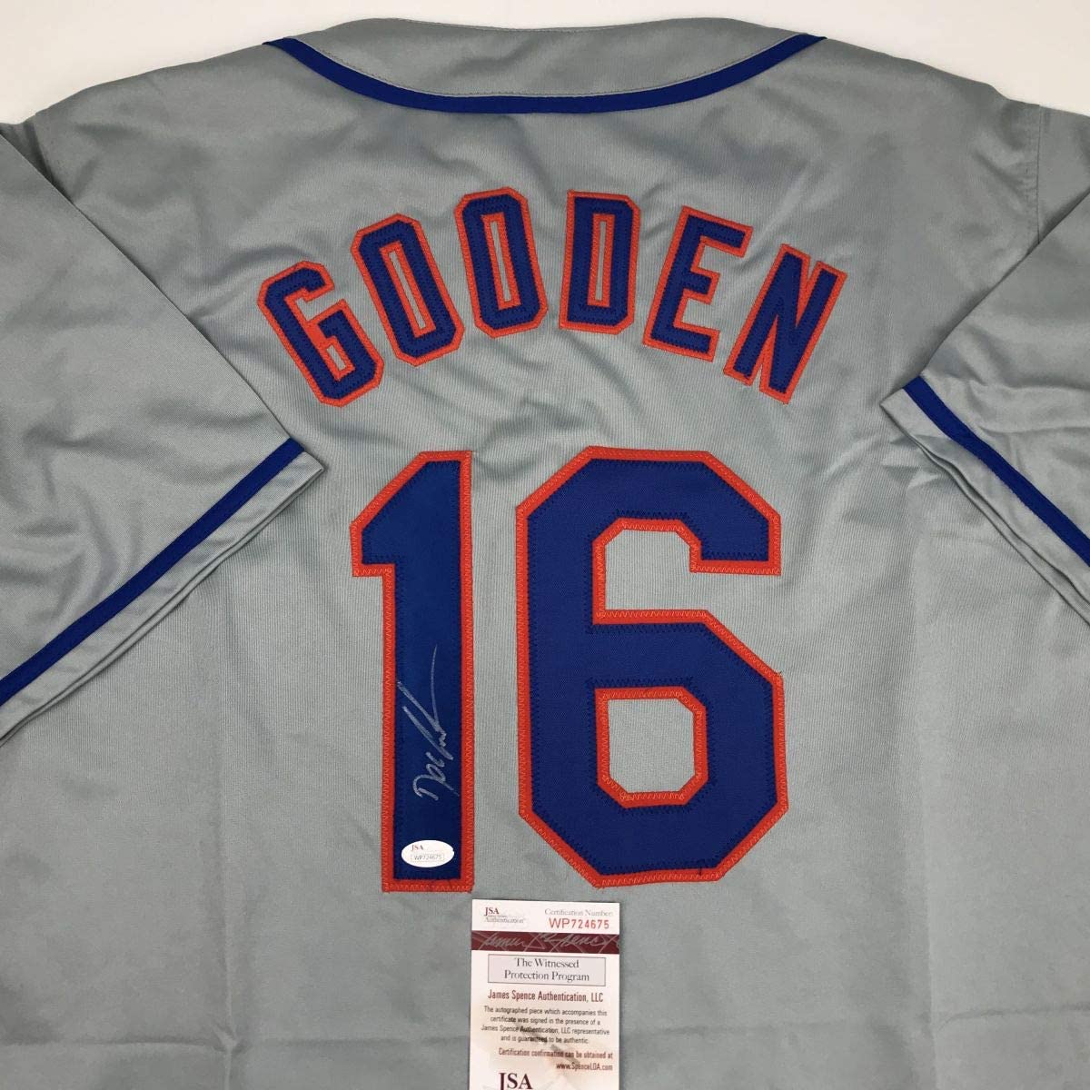 Camiseta de béisbol gris de Nueva York autografiada/firmada por Dwight Doc Gooden (JSA COA)