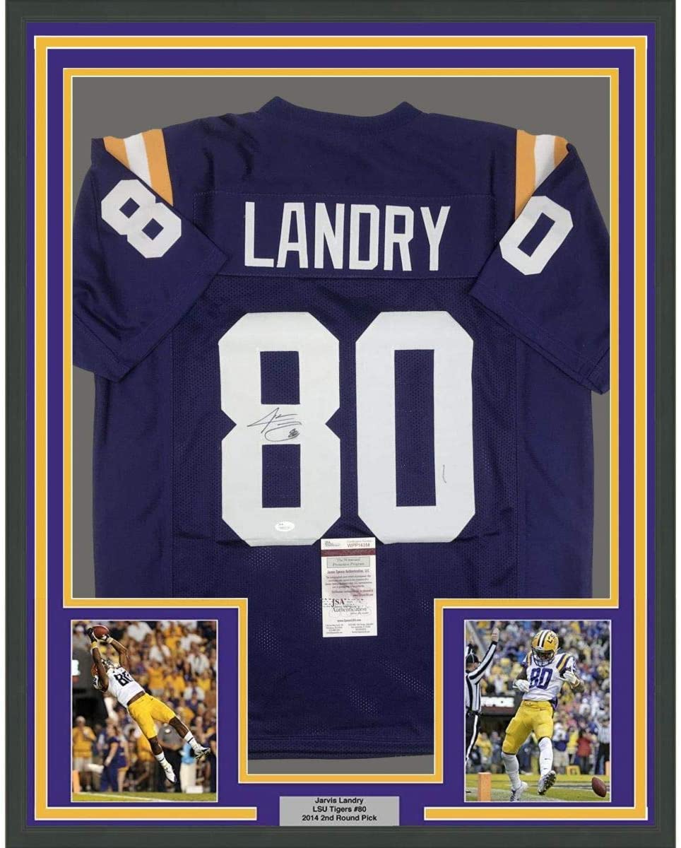 Framed Autographed/Signed Jarvis Landry 35x39 LSU Purple College Football Jersey JSA COA