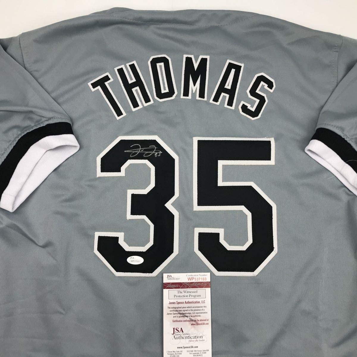 Camiseta de béisbol gris de Chicago autografiada/firmada por Frank Thomas JSA COA