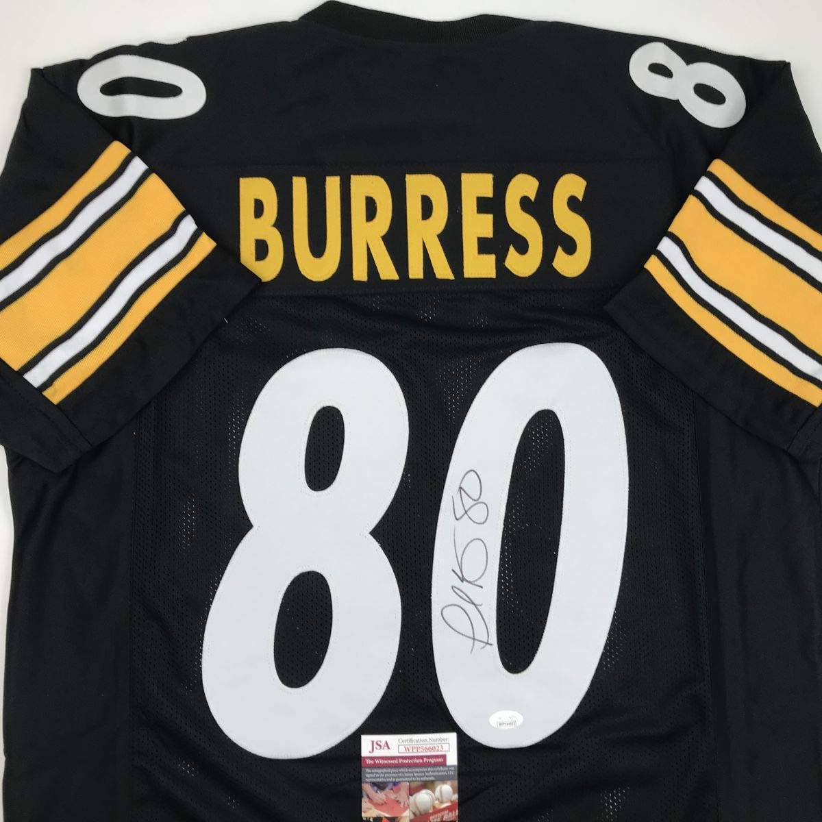 Autographed/Signed Plaxico Burress Pittsburgh Black Football Jersey JSA COA