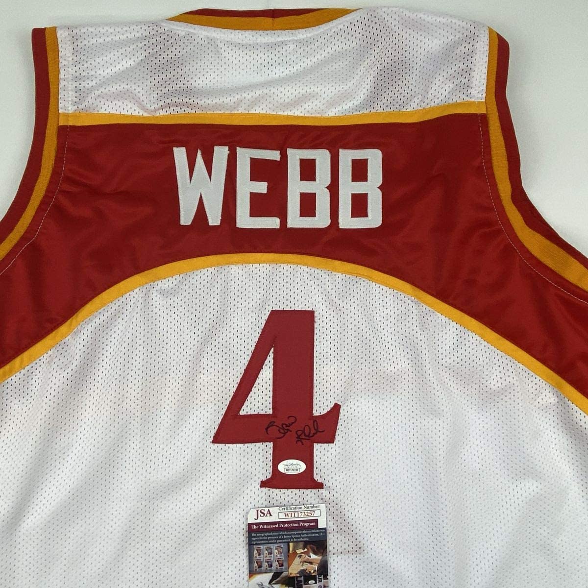 Camiseta de baloncesto blanca de Atlanta autografiada/firmada por Spud Webb (JSA COA)