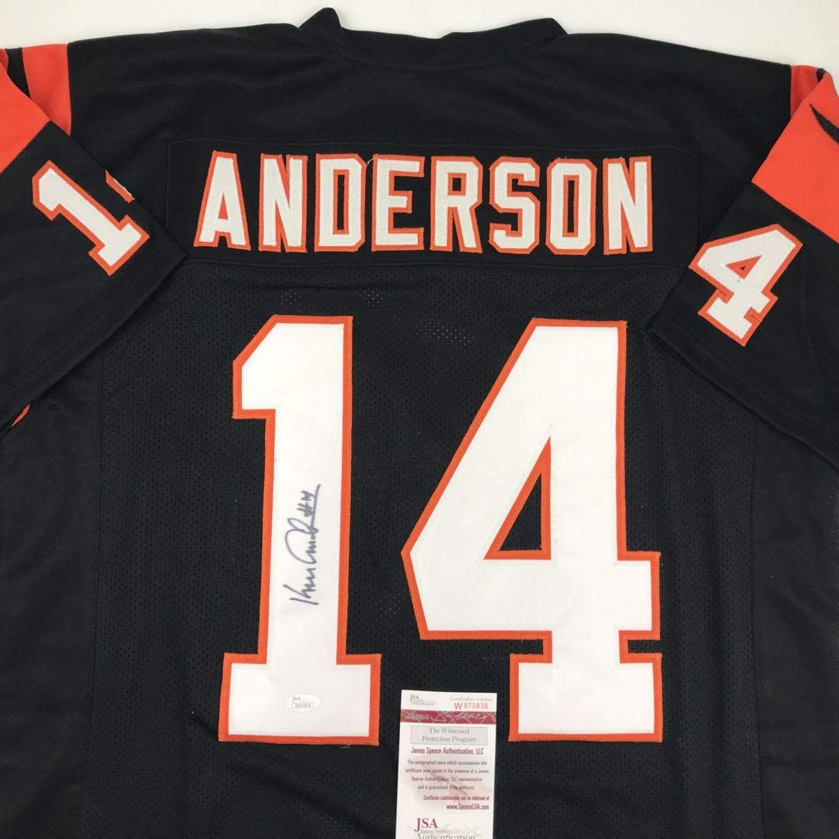 Camiseta de fútbol negra de Cincinnati autografiada y firmada por Ken Anderson (JSA COA)
