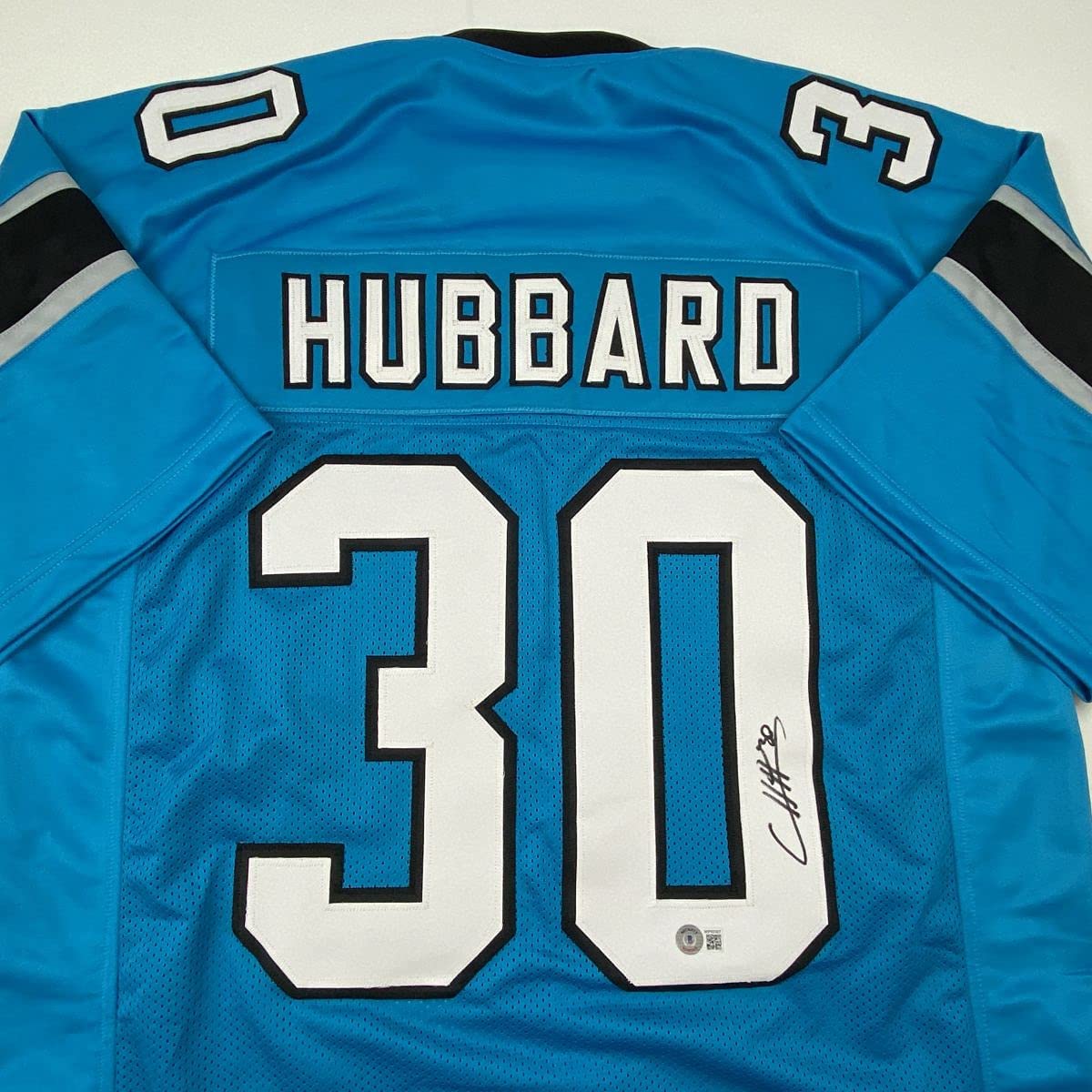 Camiseta de fútbol azul Carolina de Chuba Hubbard autografiada/firmada Beckett BAS COA