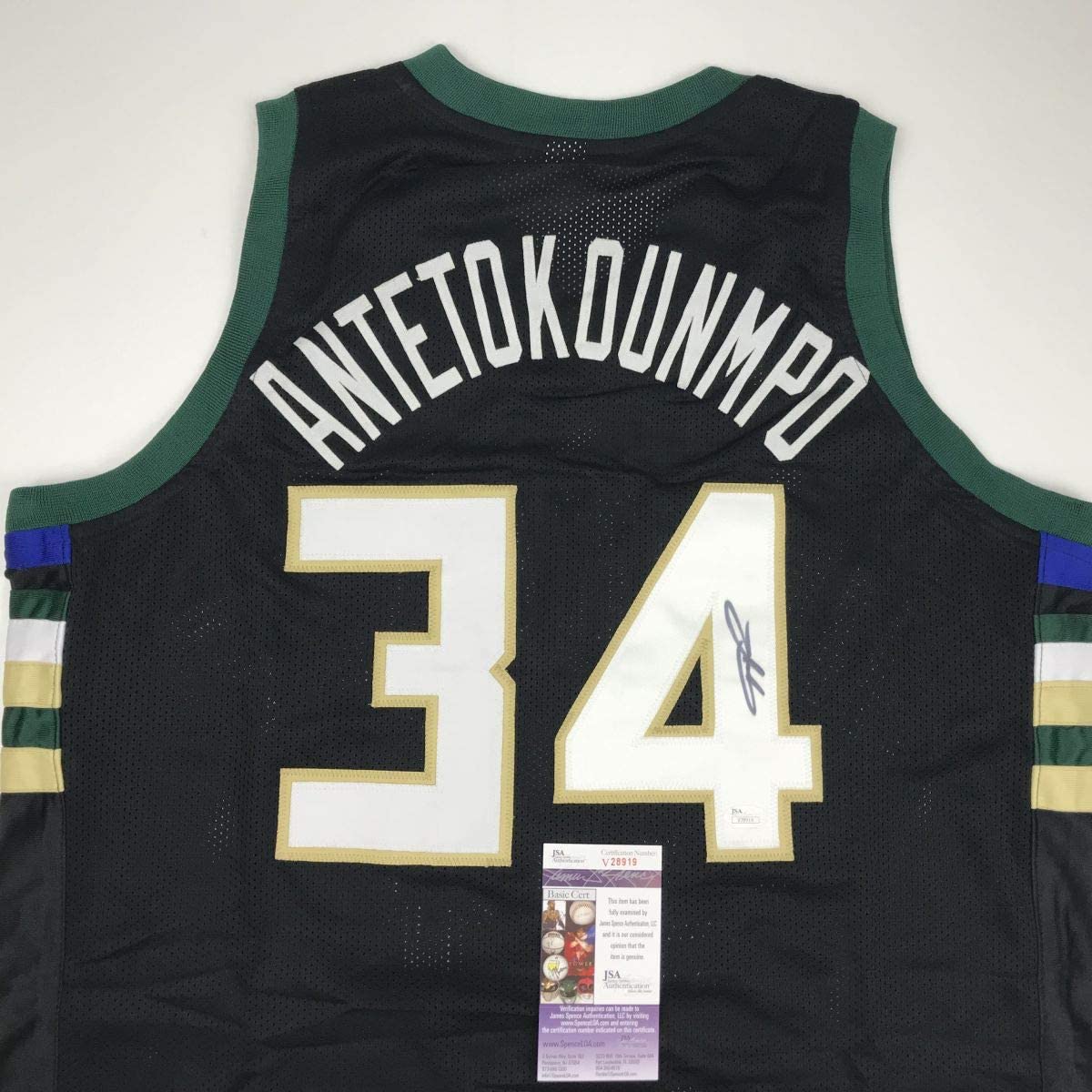 Camiseta de baloncesto personalizada negra de Milwaukee, autografiada y firmada por Giannis Antetokounmpo (JSA COA)