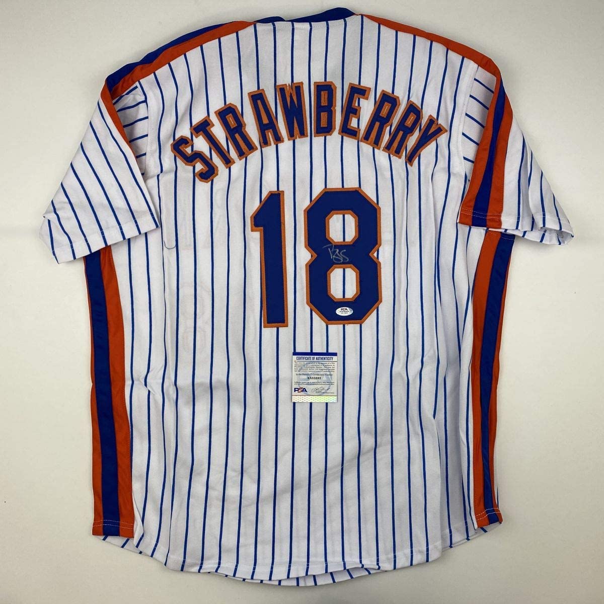 Camiseta de béisbol de rayas de Nueva York de Darryl Strawberry autografiada y firmada, PSA/CÓDIGO DE ADN