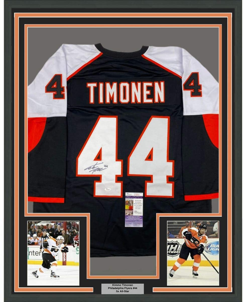 Camiseta de hockey negra de Filadelfia de 35 x 39 de Kimmo Timonen, enmarcada y autografiada (JSA COA)