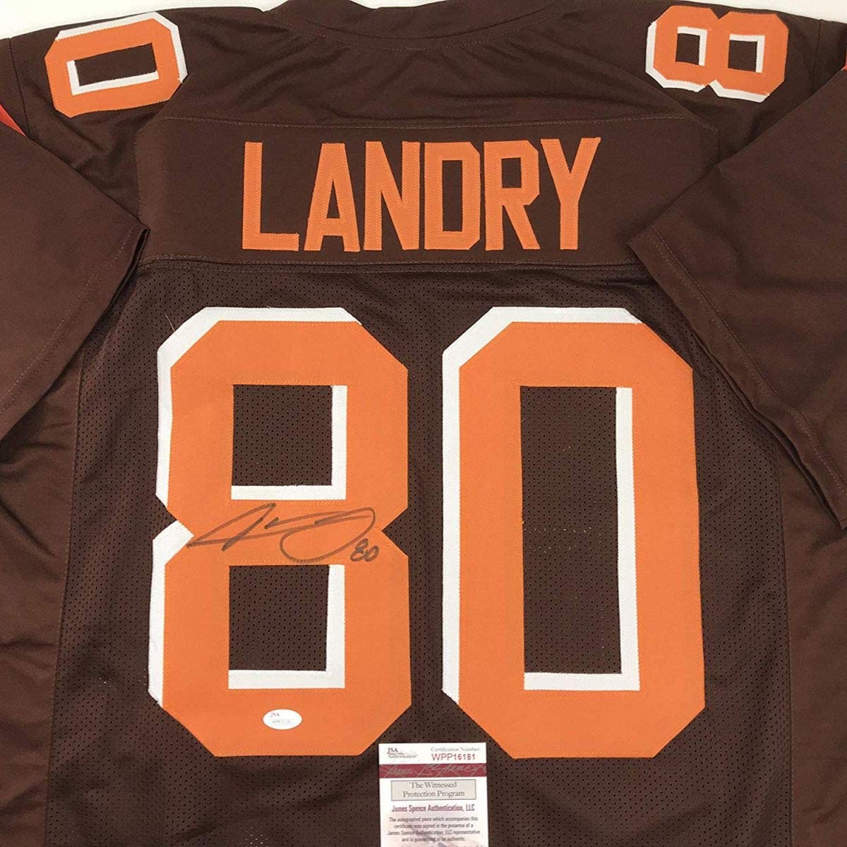 Camiseta de fútbol americano de Cleveland autografiada/firmada por Jarvis Landry, color marrón, JSA COA