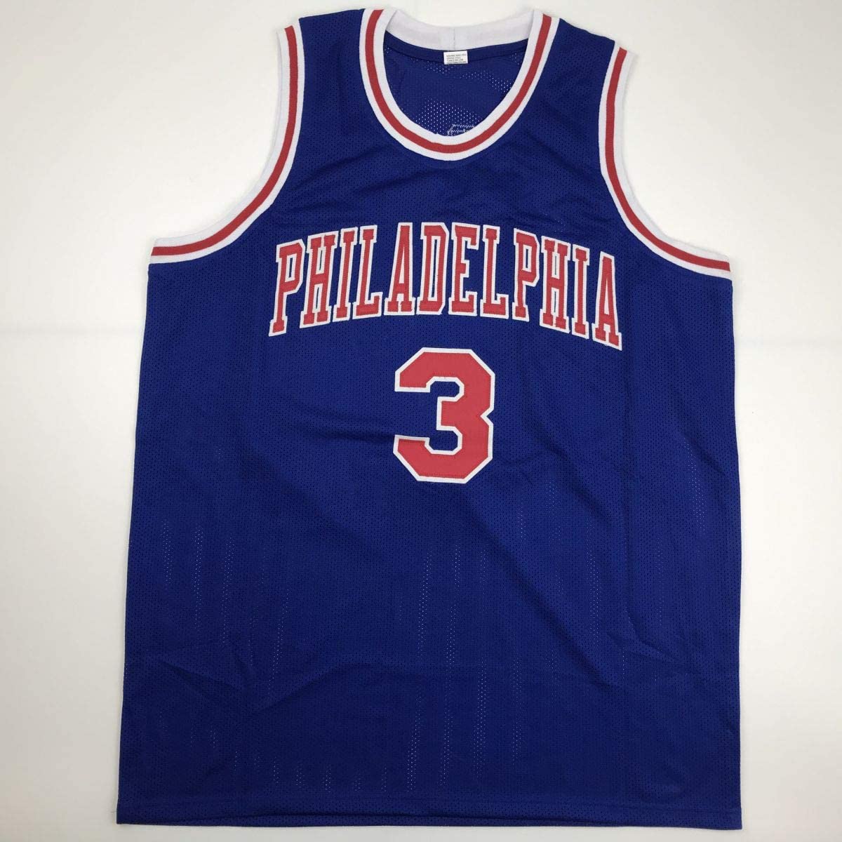 Camiseta de baloncesto azul de Filadelfia de Allen Iverson autografiada/firmada JSA COA