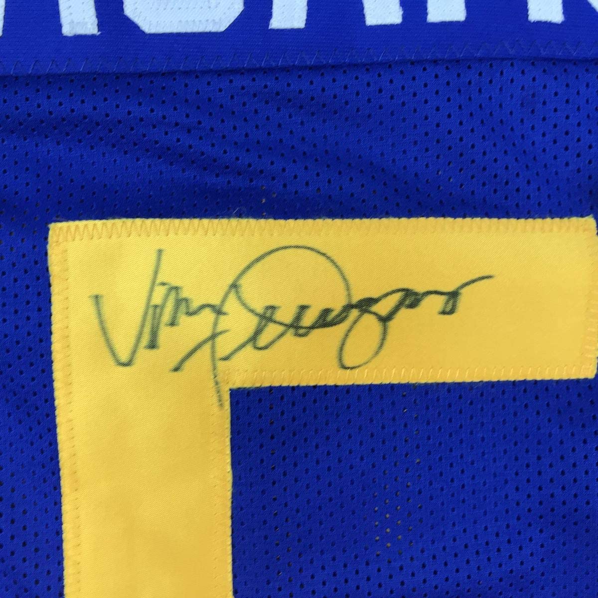 Camiseta de fútbol azul de Los Ángeles LA autografiada/firmada por Vince Ferragamo JSA COA