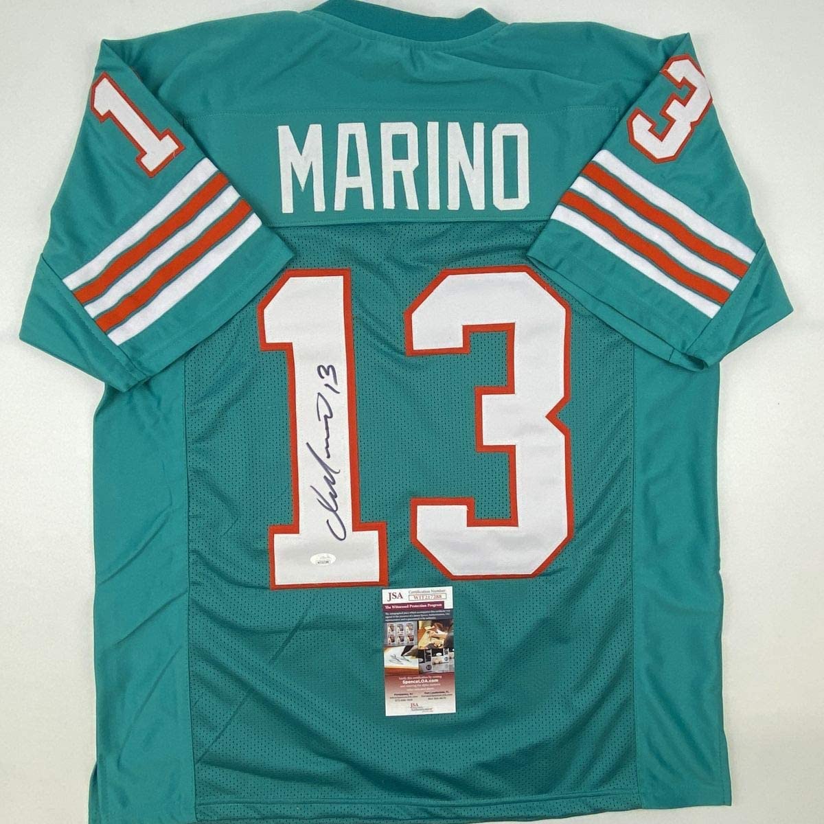 Camiseta de fútbol americano autografiada/firmada por Dan Marino Miami Teal JSA COA