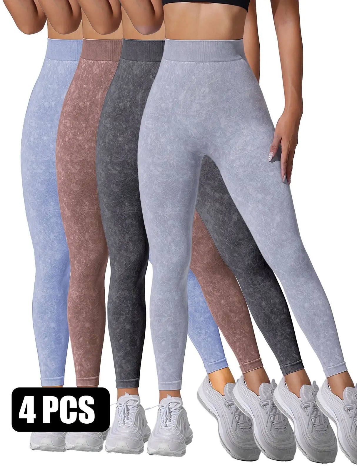 4 Pieces Scrunch Butt Lifting Workout V Back Leggings - Lootquake