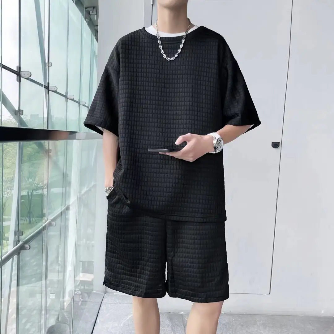 Loose Short Sleeve T-shirt Shorts Trendy Handsome Casual Two-piece Suit - Lootquake