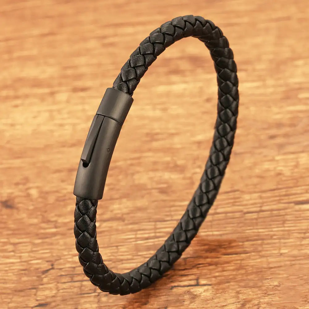 Woven Frosted Black Buckle Simple Leather Bracelet - Lootquake