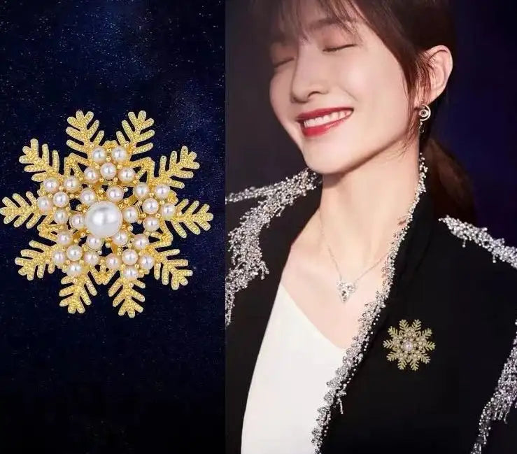 2pc New Exquisite And Elegant Pearl Snowflake Brooch - Lootquake