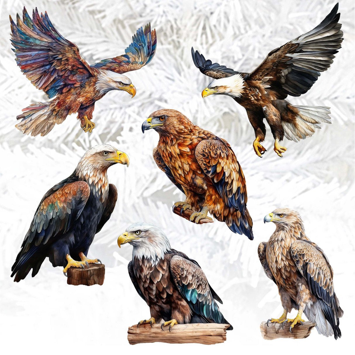 Eagle's Flight Decorative Wooden Clip-on Ornaments Set of 6 by G. Debrekht - Wildlife Decor - 8090101C-S6