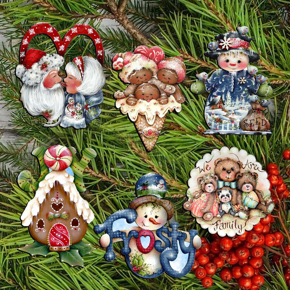 Merry Christmas Decorative Wooden Clip-on Ornaments Set of 6 by Jamie Mills-Price - Christmas Decor - 8090136C-S6