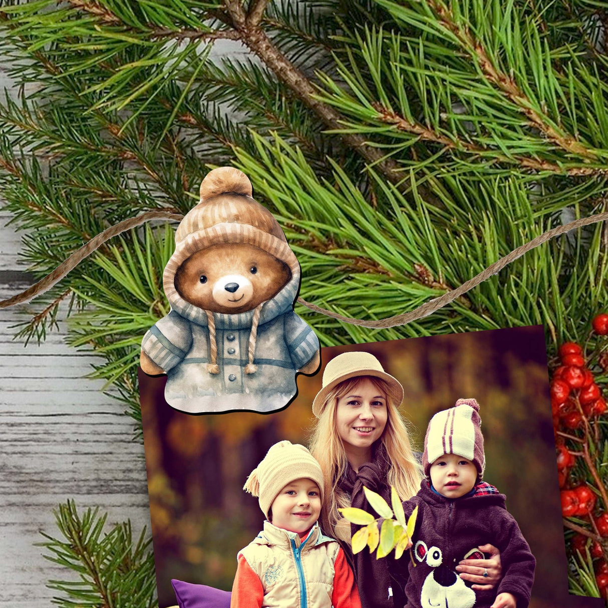 Teddy Bear Decorative Wooden Clip-on Ornaments Set of 6 by G. Debrekht - Christmas Decor - 8090025C-S6