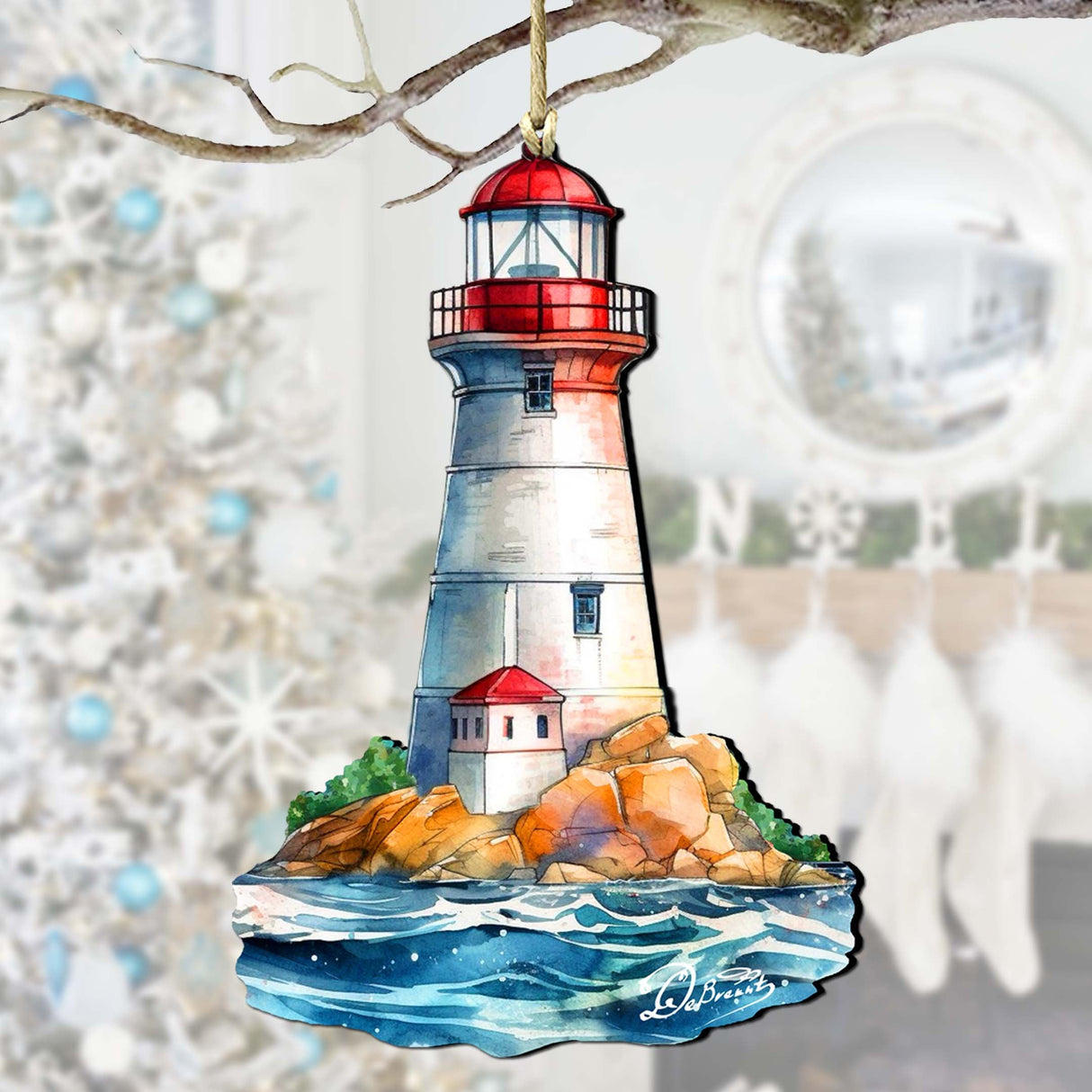 Nautical Christmas Ornaments - Lighthouse Wooden Ornaments by G.Debrekht Coastal Holiday Decor - 8688197