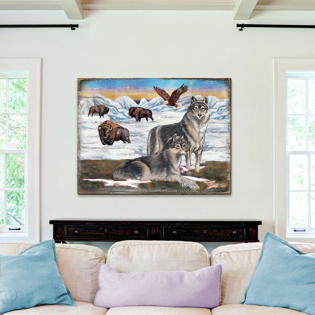 Arte mural de madera con lobos invernales de Nature Wonders - Decoración de vida silvestre - 95222B