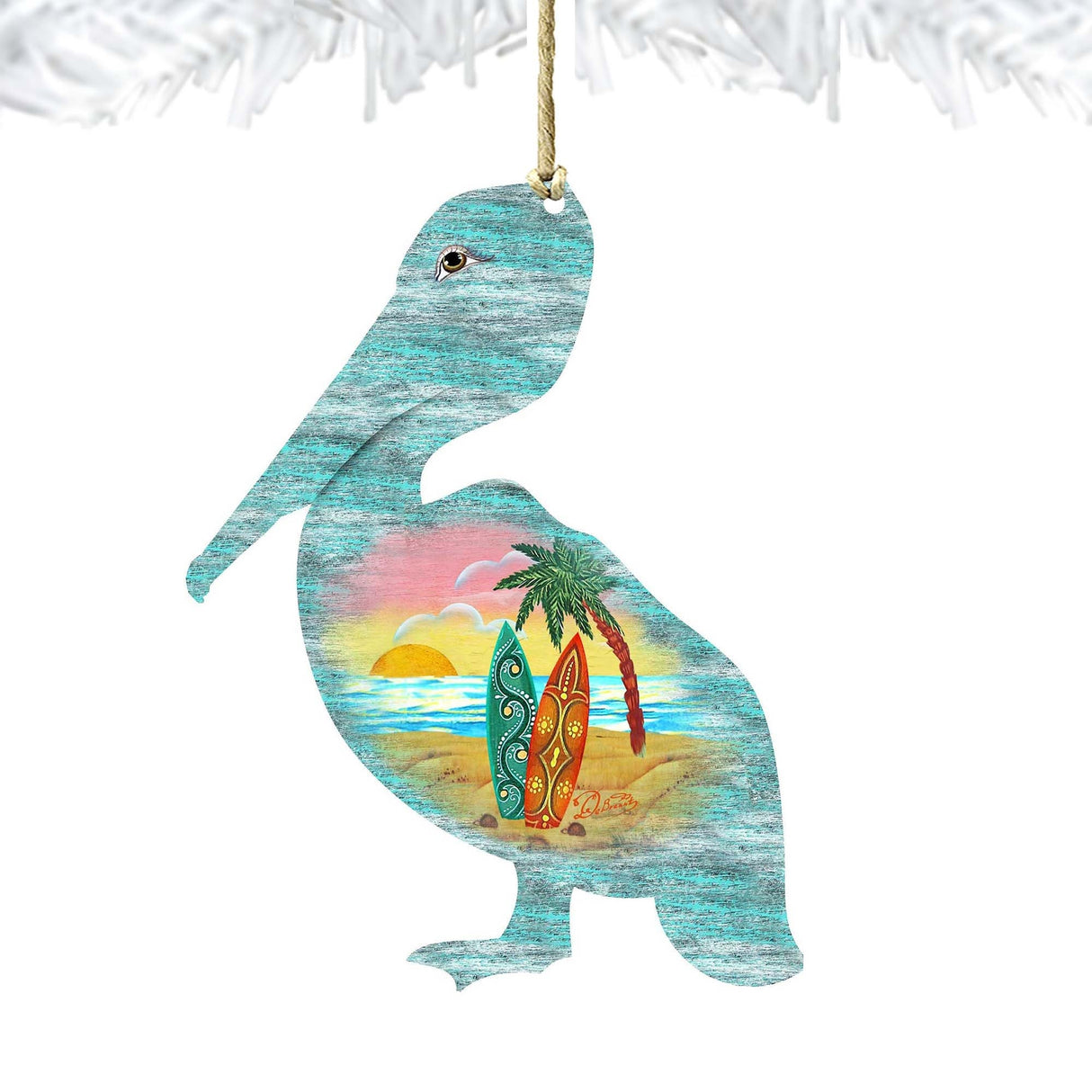 Adornos de madera de pelícano de G. DeBrekht - Decoración navideña costera - 8198543