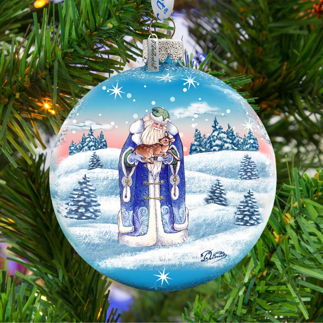 Father Frost Ball Glass Ornament by G. DeBrekht - Christmas Santa Snowman Décor - 73317