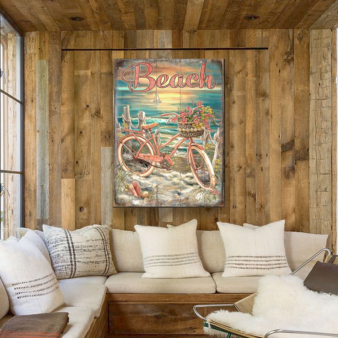 Bicycle by The Sea Wooden Coastal Wall Art by D. Gelsinger - Coastal Holiday Decor - 95651B-1555