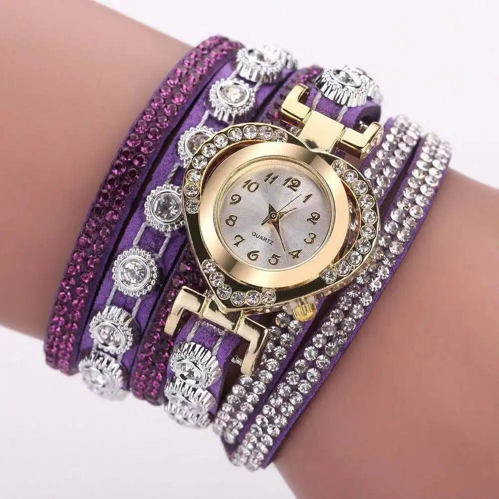 Colorful Bracelet Watch, Heart Shaped With Diamond Dials - Lootquake